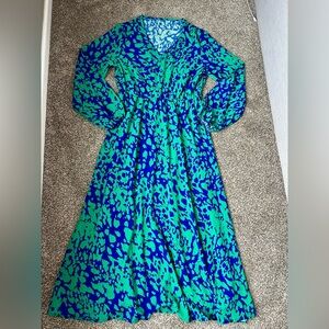 Vibrant Green and Blue Midi Dress